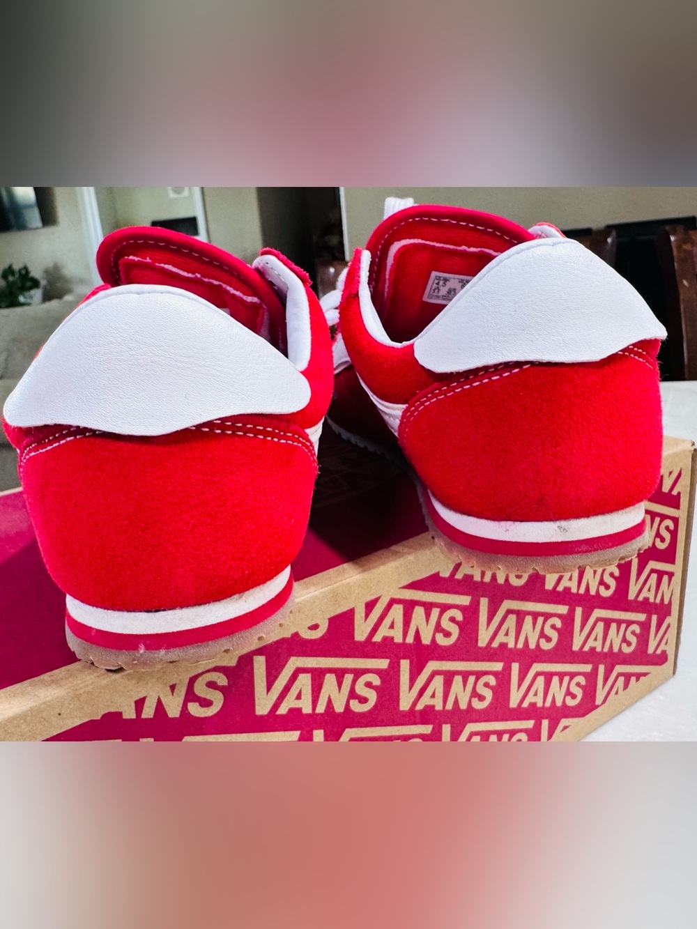 Vans Kids Red Suede Sneakers with White Stripe - Picture 2 of 7